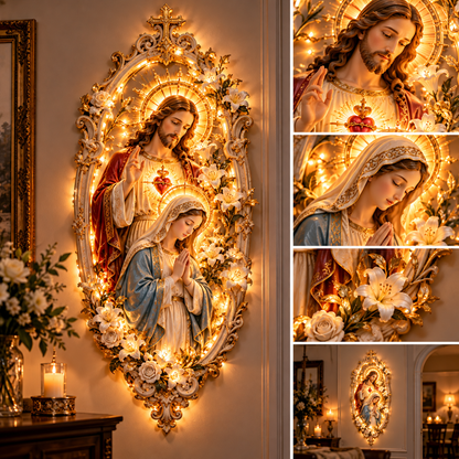 ✨ Where Faith Meets Light — Jesus & Mary Illuminated Stained Glass Wall Art