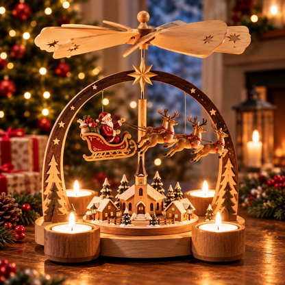 🎅 Light The Candles, Watch Santa Take Flight! 🕯️ Wooden Christmas Candle Carousel