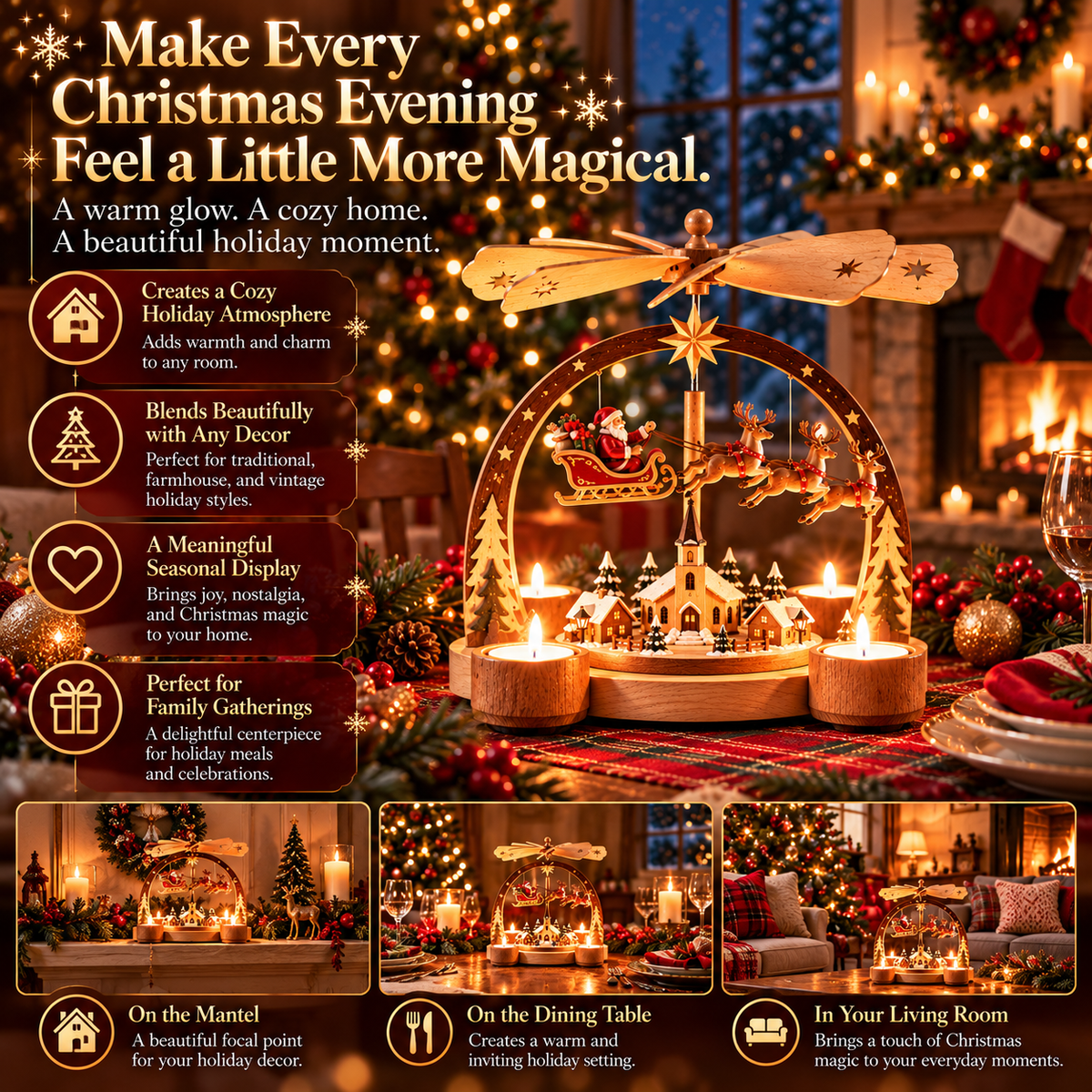 🎅 Light The Candles, Watch Santa Take Flight! 🕯️ Wooden Christmas Candle Carousel