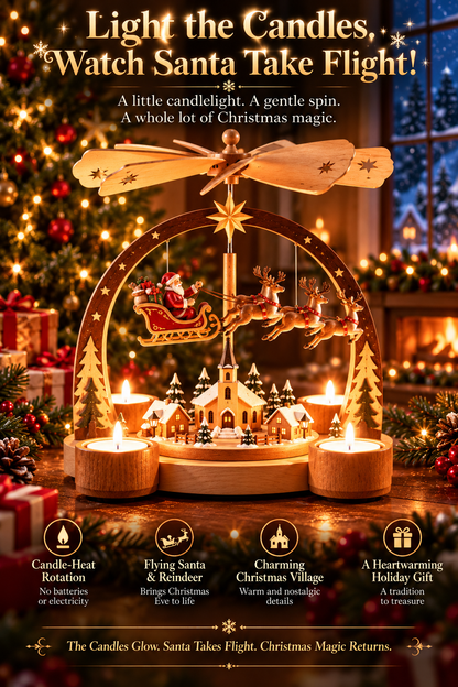 🎅 Light The Candles, Watch Santa Take Flight! 🕯️ Wooden Christmas Candle Carousel