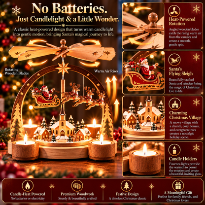 🎅 Light The Candles, Watch Santa Take Flight! 🕯️ Wooden Christmas Candle Carousel