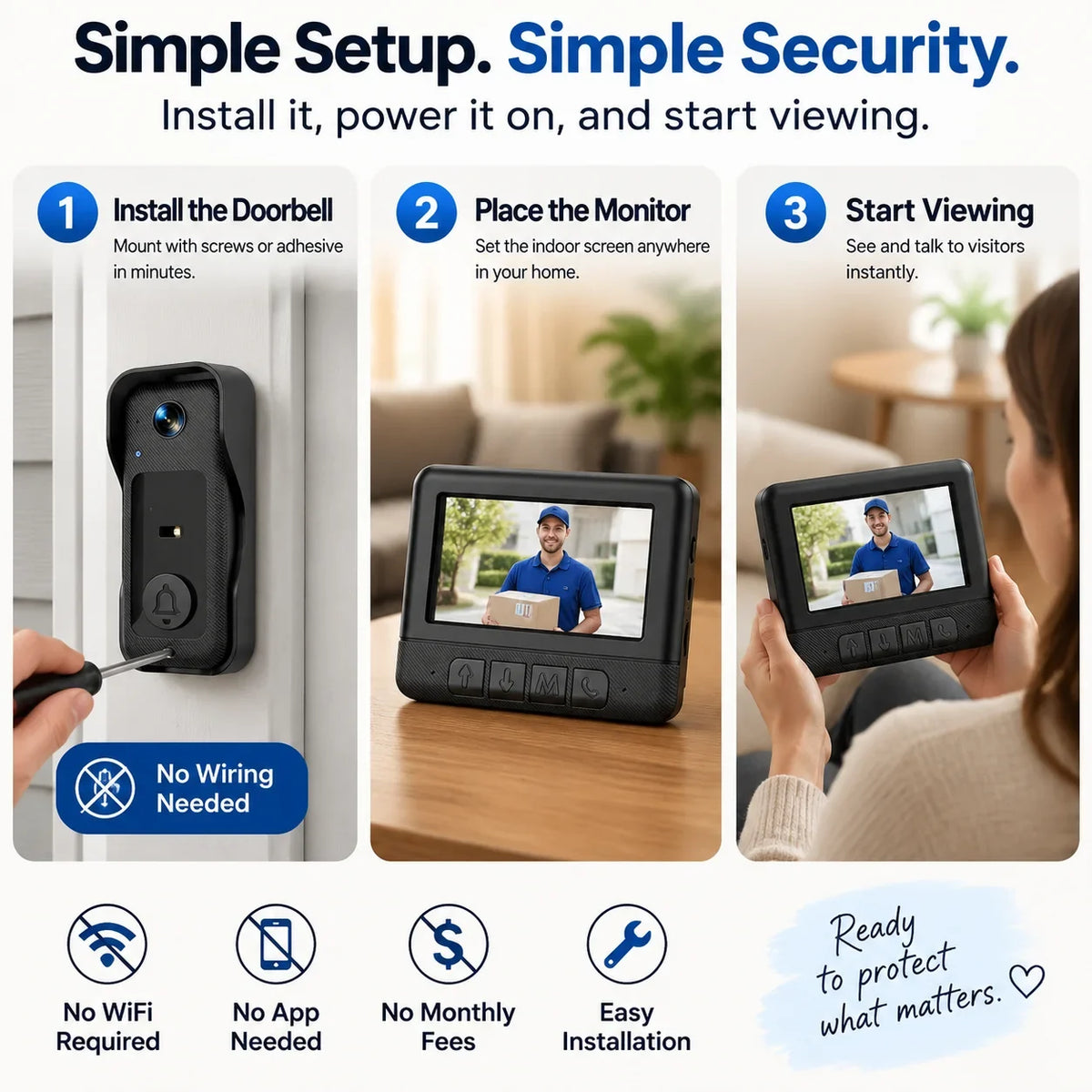 🚪 X6 Wireless Video Doorbell – No WiFi Required, 4.3" Color Screen & Two-Way Communication