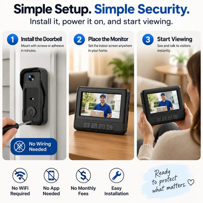 🚪 X6 Wireless Video Doorbell – No WiFi Required, 4.3" Color Screen & Two-Way Communication