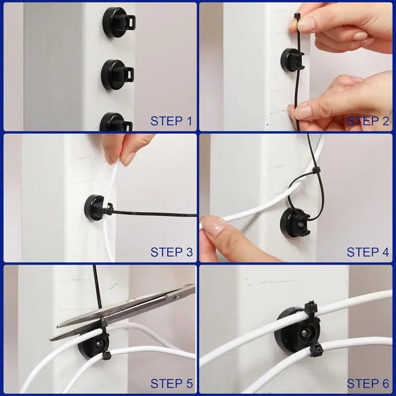 🔥22LBS Heavy-Duty Magnetic Cable Tie Mounts – 22mm Tool-Free Wire Holders with Scratch-Free Rubber Base for Home, Office, RV & Marine.