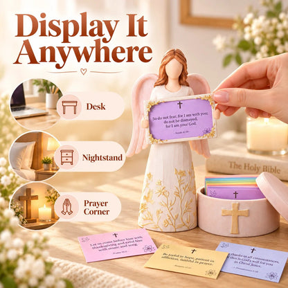 🙏✨Hand-Crafted Resin Angel Figurine with Color-Coded Bible Verse Cards & Storage Box 🕊️🎁