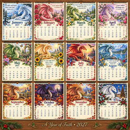 🐉📖2027 Dragon Seasons of Faith Calendar – 12 Fantasy Dragons, Scripture & Seasonal Christian Art