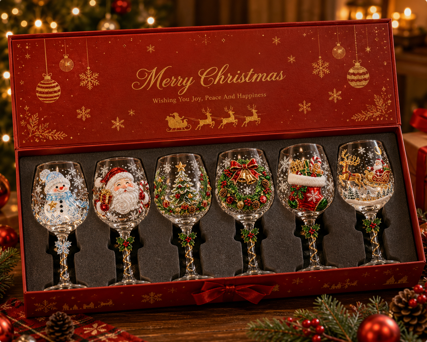 🔥🎁Christmas 3D Wine Glass Collection Gift Box Set