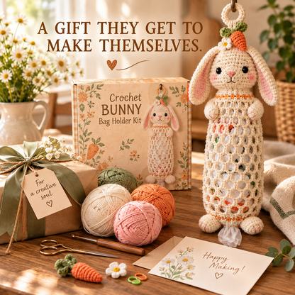 🔥LAST DAY 49% OFF – 🌼 Cottage Harvest Keepers™ — Crochet Animal Bag Holder DIY Kit | 13 Adorable Designs