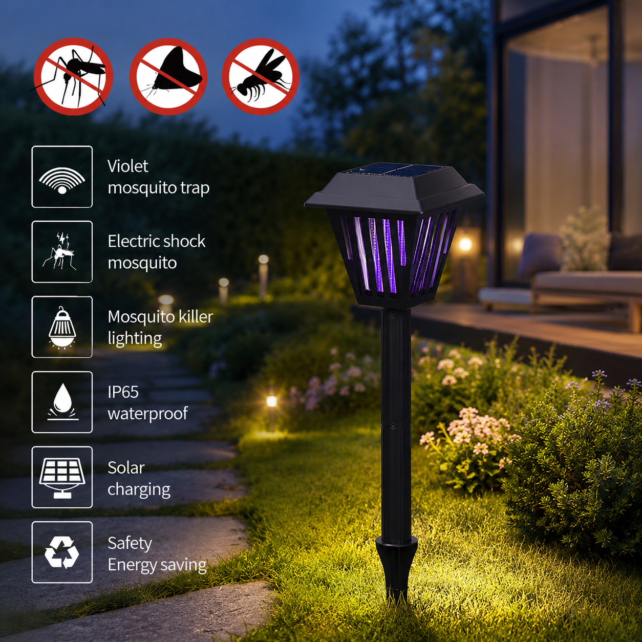 Outdoor Solar LED Mosquito Killer Garden Lamp - Best Stinger for Mosquitoes/Moths/Flies