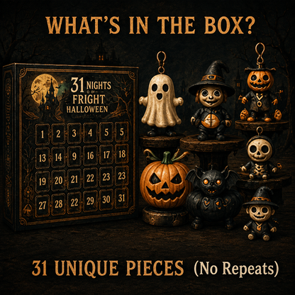 🎉🎃 31 Nights of Fright Halloween Countdown Box | 31 Unique Mini Figurines, Hanging Charms & Spooky Collectibles with No Repeats 👻✨