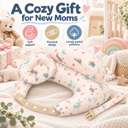 👶 Ergonomic Nursing Pillow 🍼 Hands-Free Feeding Cushion with Adjustable Strap & Baby Pillow