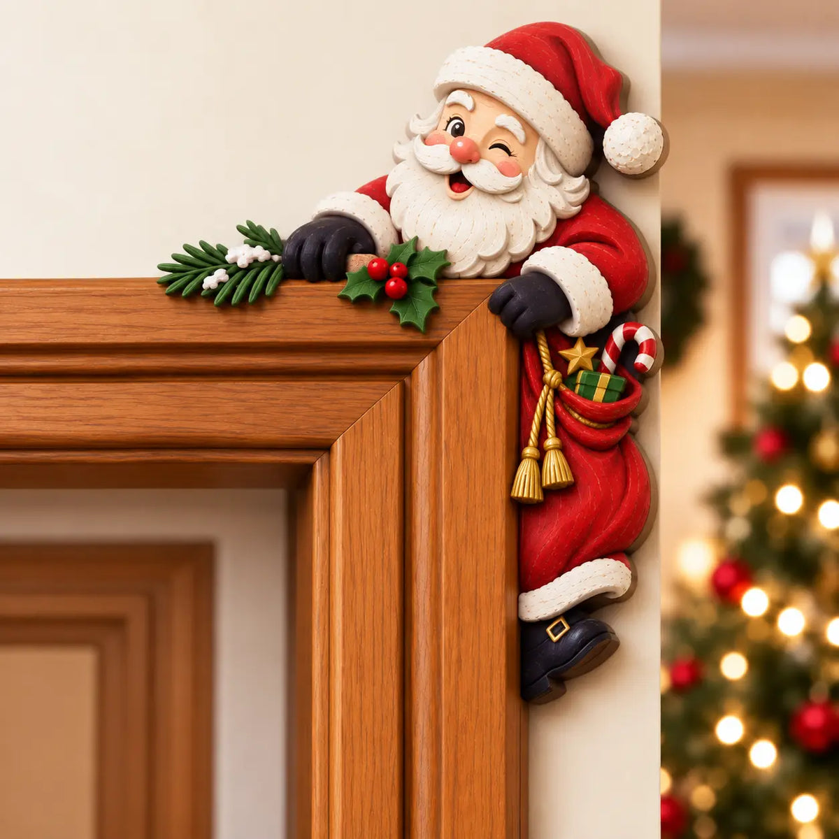 🎅 Christmas Peekaboo Door Frame Decor | Festive Corner Holiday Accent