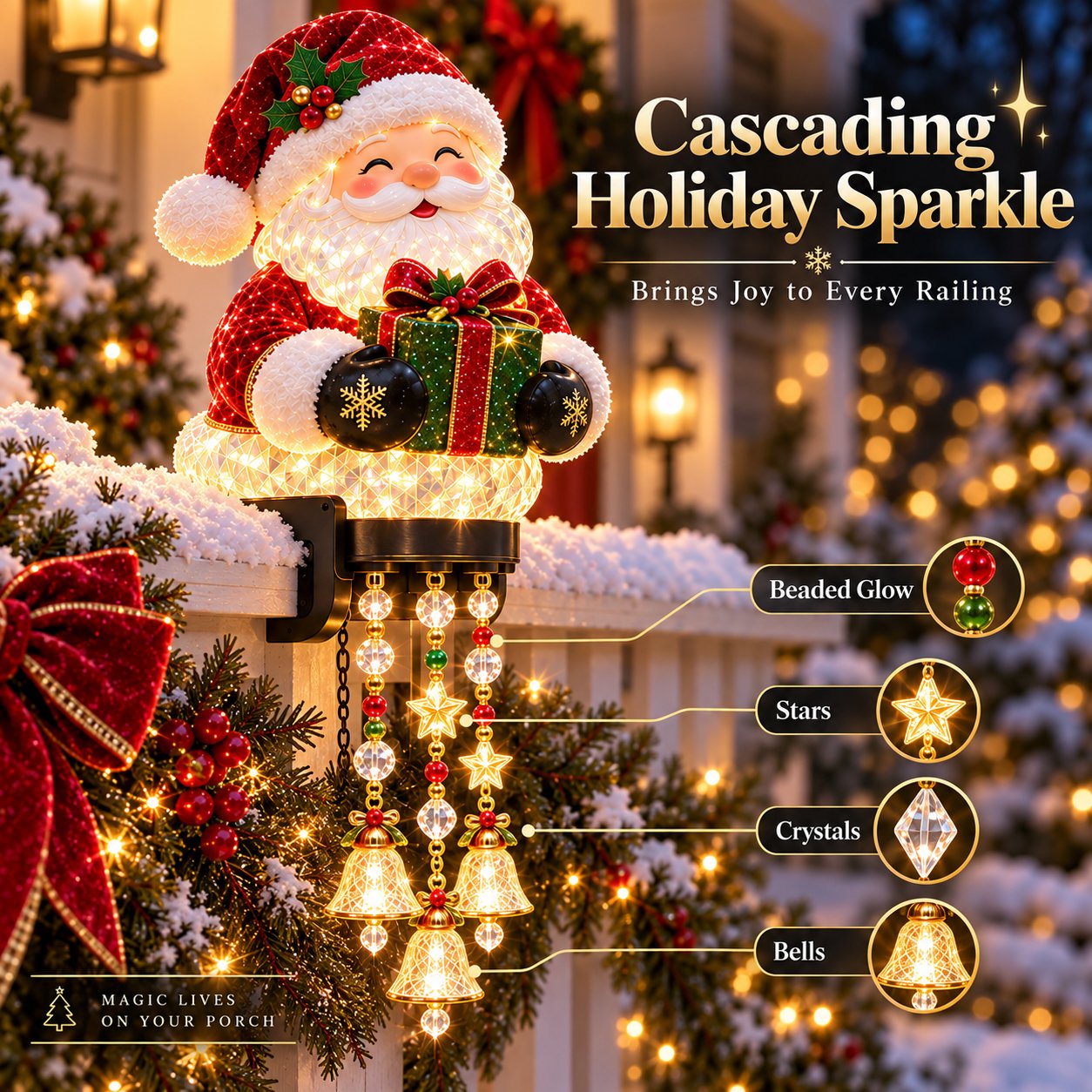 🎄 Christmas Porch Railing Lights – 4 Festive Character Designs