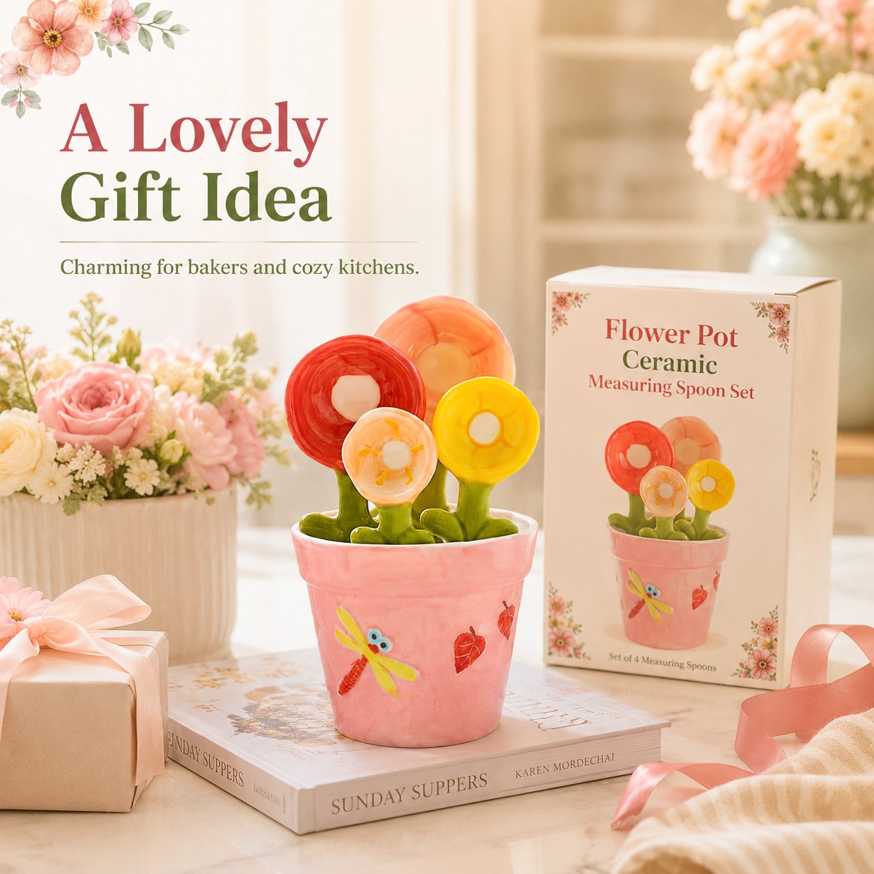 Flower Pot Ceramic Measuring Spoon Set