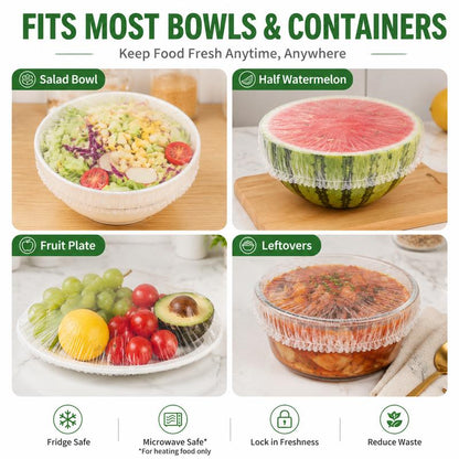 🍽️ 100PCS Disposable Stretch Food Covers - Elastic Bowl & Plate Sealers 🍏