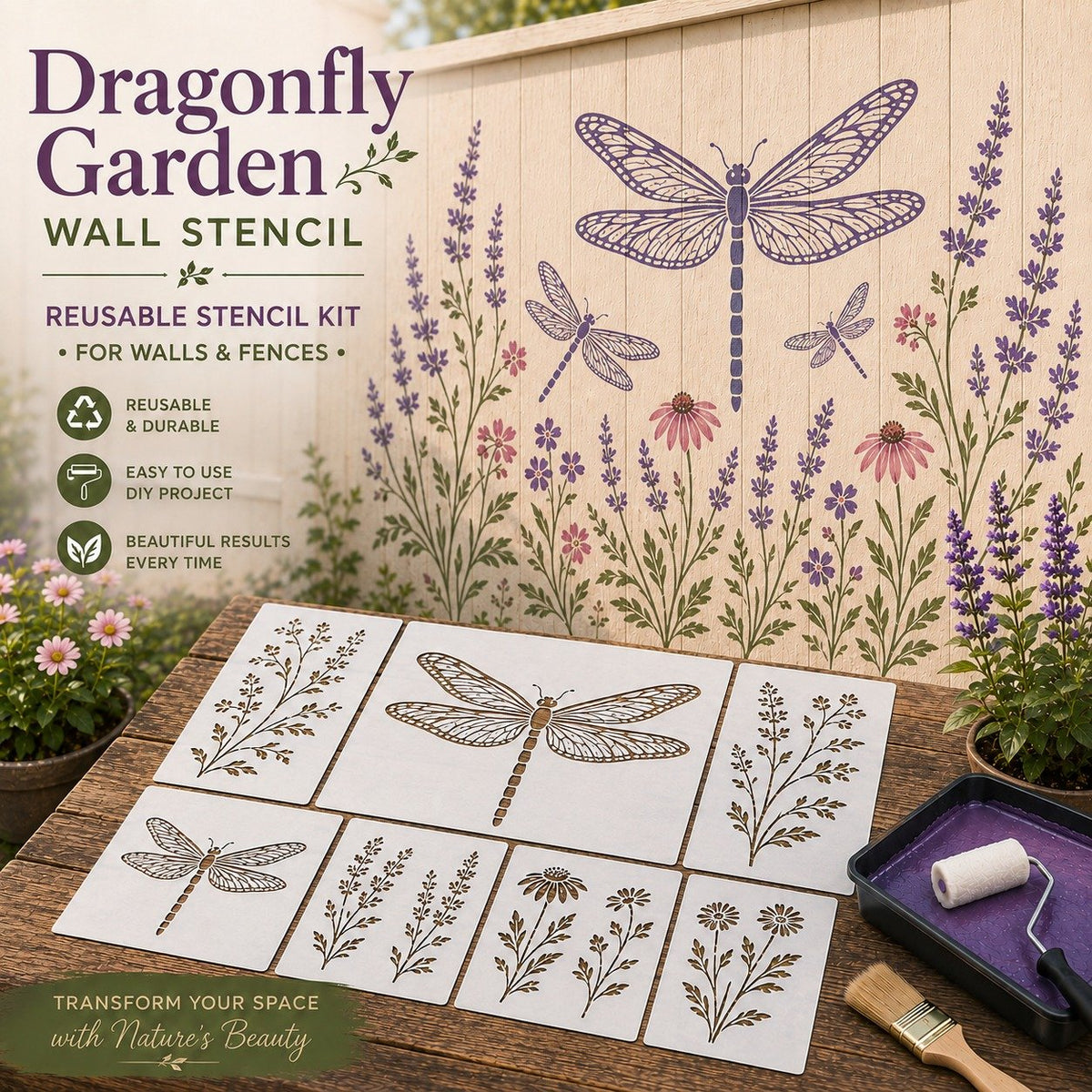 🦋🌸Last Day 50% OFF - 🌿Garden Bloom Wall Stencil Kit | DIY Garden Painting Templates for Every Space（副本）