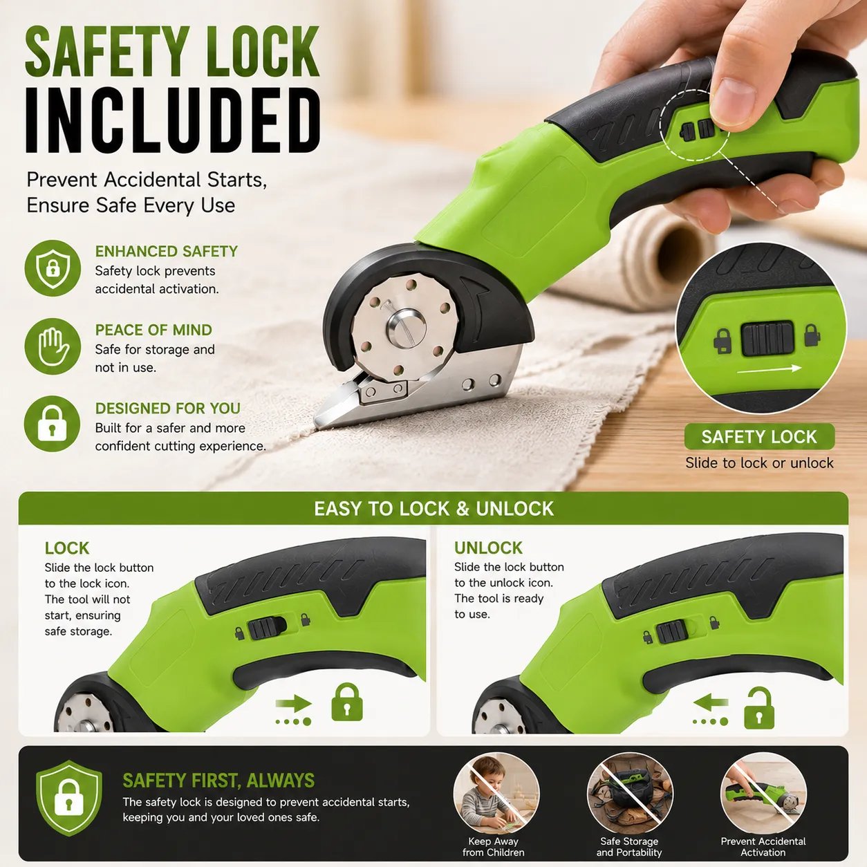 🎉 Cordless Electric Scissors 3.7V – Rechargeable Heavy Duty Cutter with Safety Lock