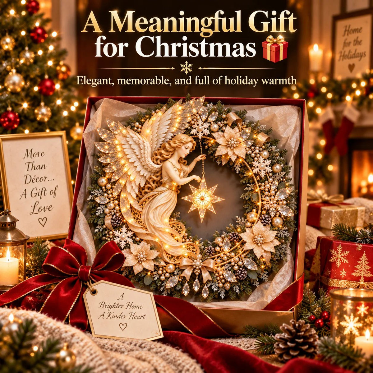 ✨ Heavenly Angel Christmas Wreath 🎄 Lighted Holiday Door Decor With Glowing Star
