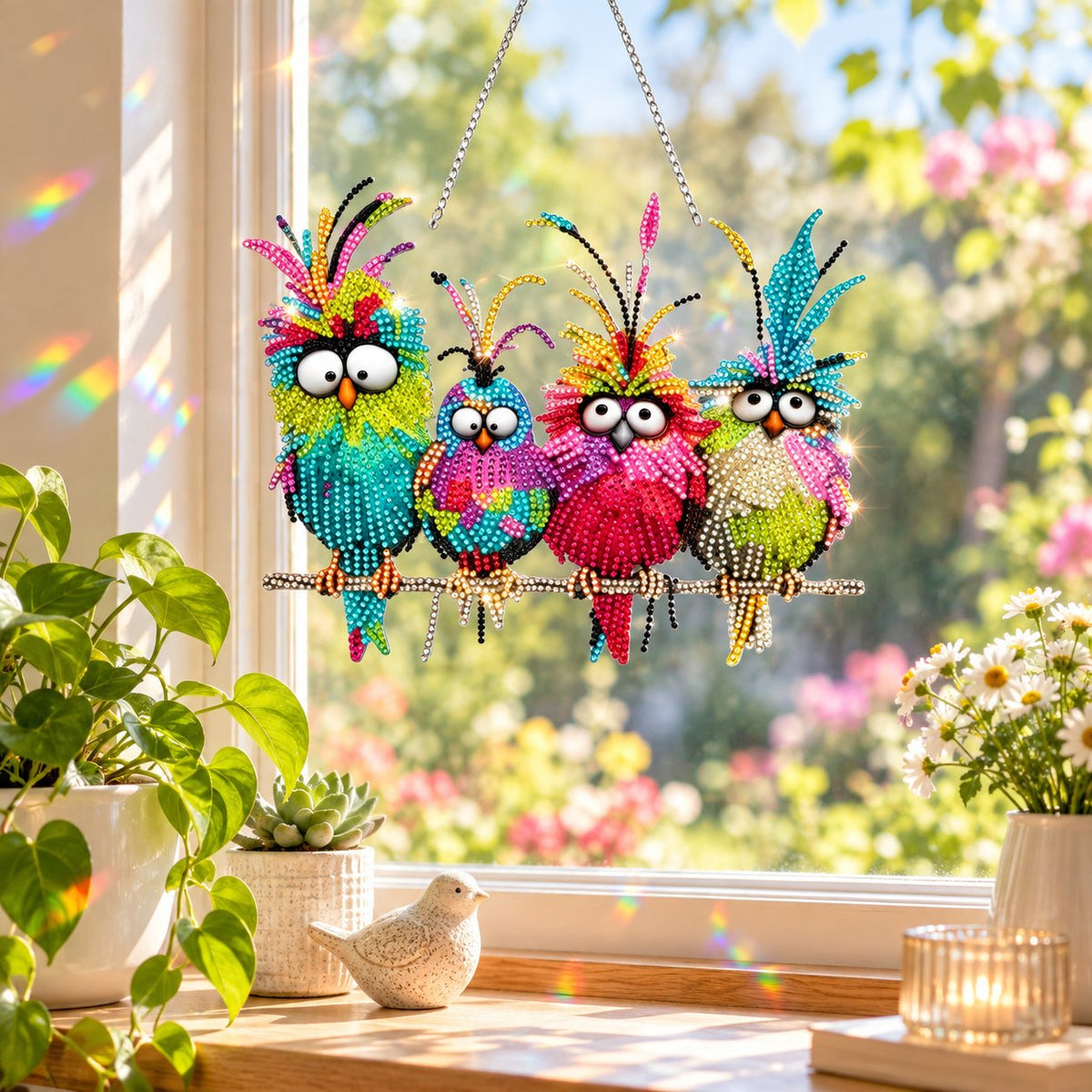 🐦✨ Sunny Birds Diamond Art Suncatcher DIY Kit