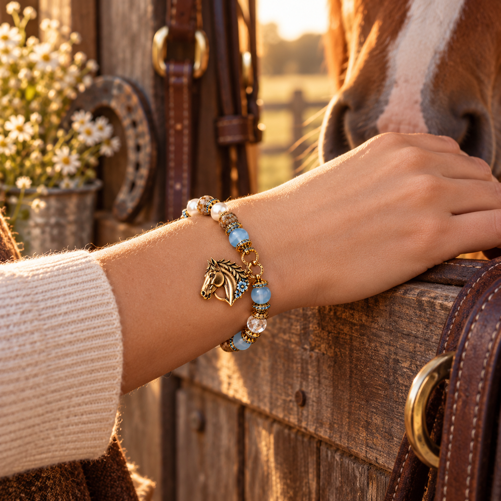 Horse bracelet worn at a stable