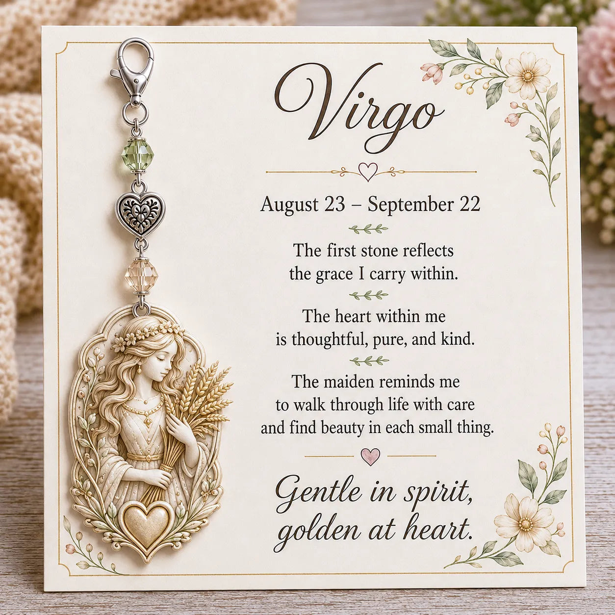 ⏳ Last Day 49% OFF – Buy 3 Get 1 FREE（4 PCS）🌙12 Zodiac Birthstone Charm Keepsake Card Collection | Zodiac Pendant, Birthstone-Inspired Crystal Beads, Heart Charm & Floral Affirmation Card Included ✨