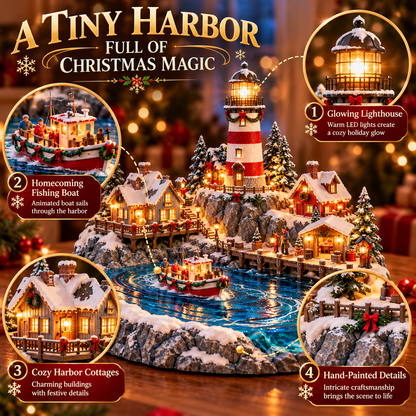 🎄⚓ Christmas Lighthouse Homecoming Village – Lighted Coastal Holiday Scene
