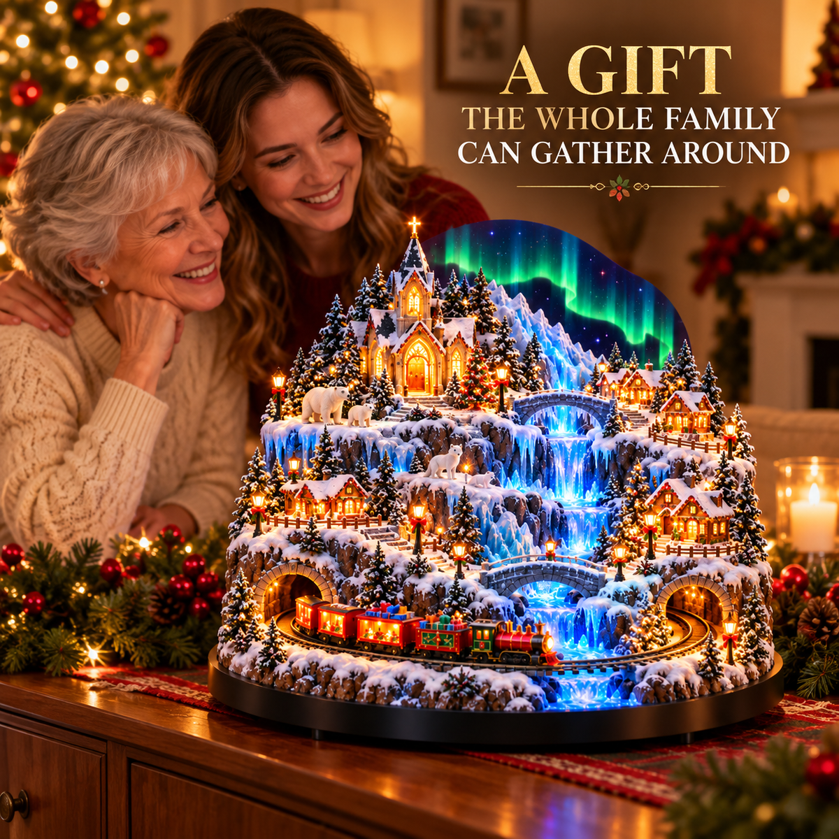 Aurora Christmas Village™ – Lighted Winter Village with Train & Waterfall