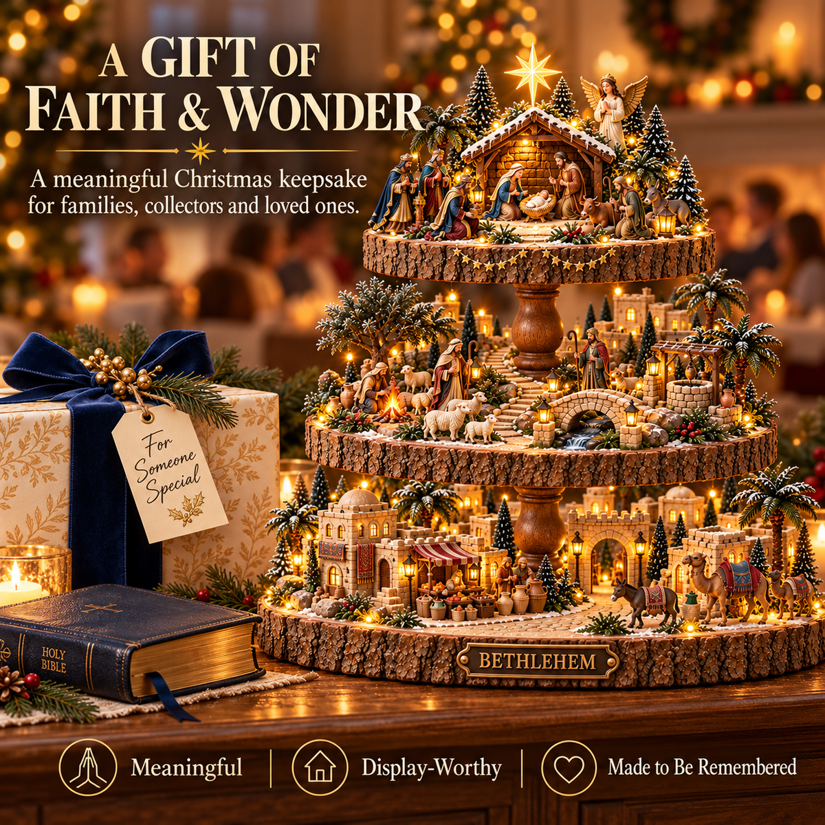 ✨ Bethlehem’s Holy Night – Lighted Nativity Village