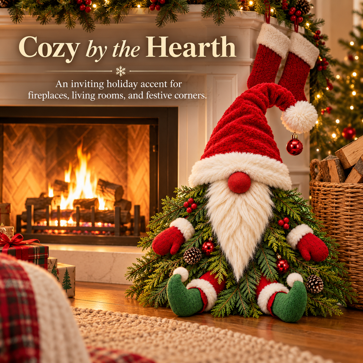 Sitting Christmas Evergreen Gnome Decor