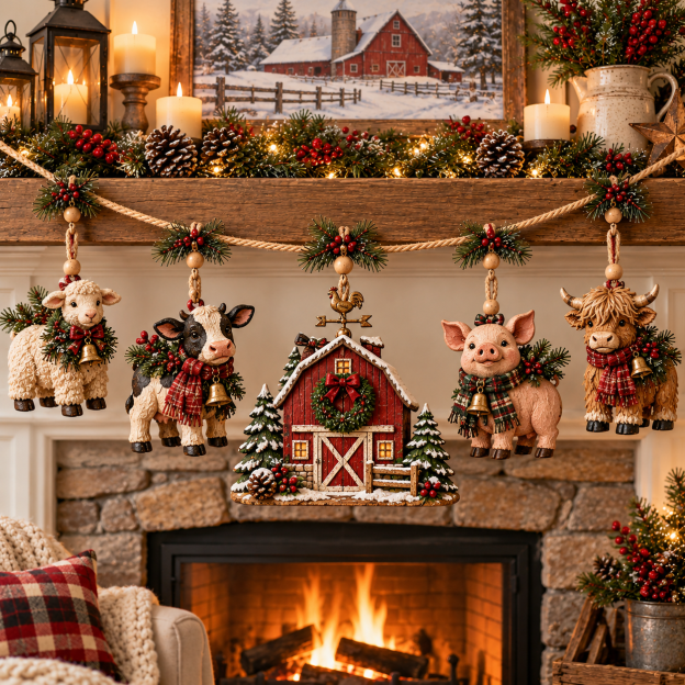 🔥Last Day 50% OFF -🐄 Christmas Farm Friends Hanging Mantel Garland