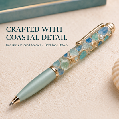 🎁 Sea Glass Signature Pen Gift Set with Pocket Hug