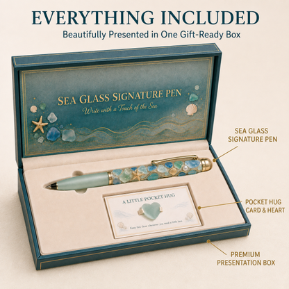 🎁 Sea Glass Signature Pen Gift Set with Pocket Hug