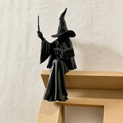 Witch Shelf Sitter displayed as a gothic bookshelf decoration