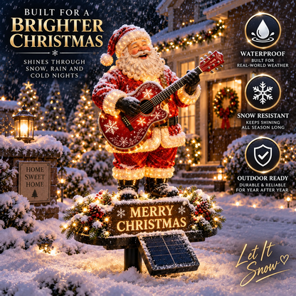 Solar-powered light-up guitar Santa Christmas yard decoration