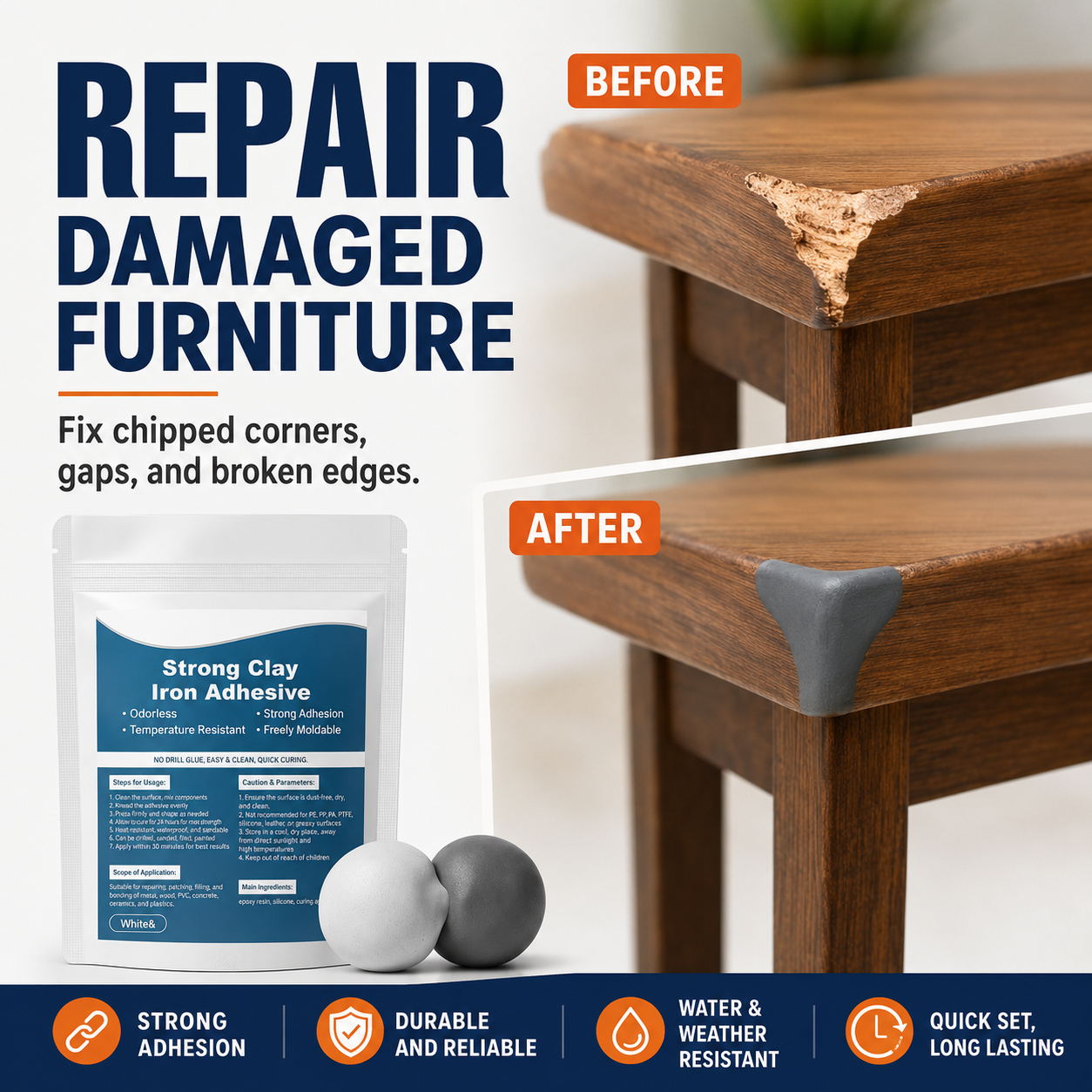 🛠️ Strong Clay Iron Adhesive Repair Putty – Moldable Gap & Crack Filler