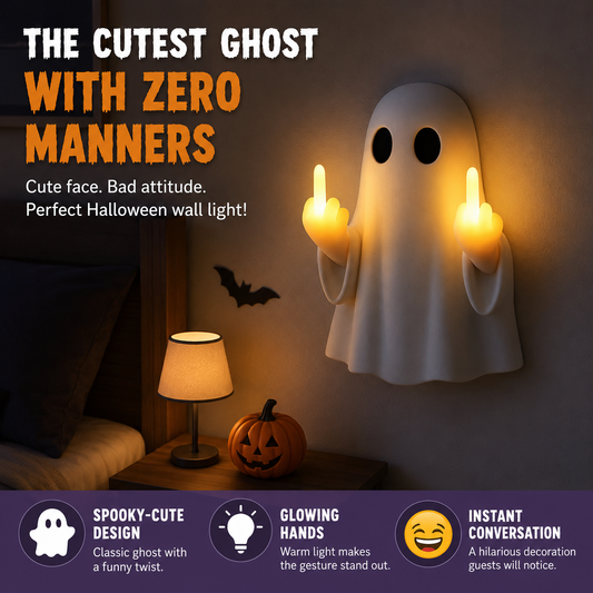 Funny Middle Finger Ghost Wall Light – Spooky-Cute Halloween Glowing Decor