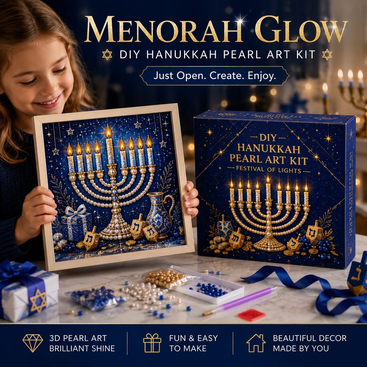 🎁 50% OFF Festival of Lights Sale - DIY Hanukkah Pearl Art Kit ✨