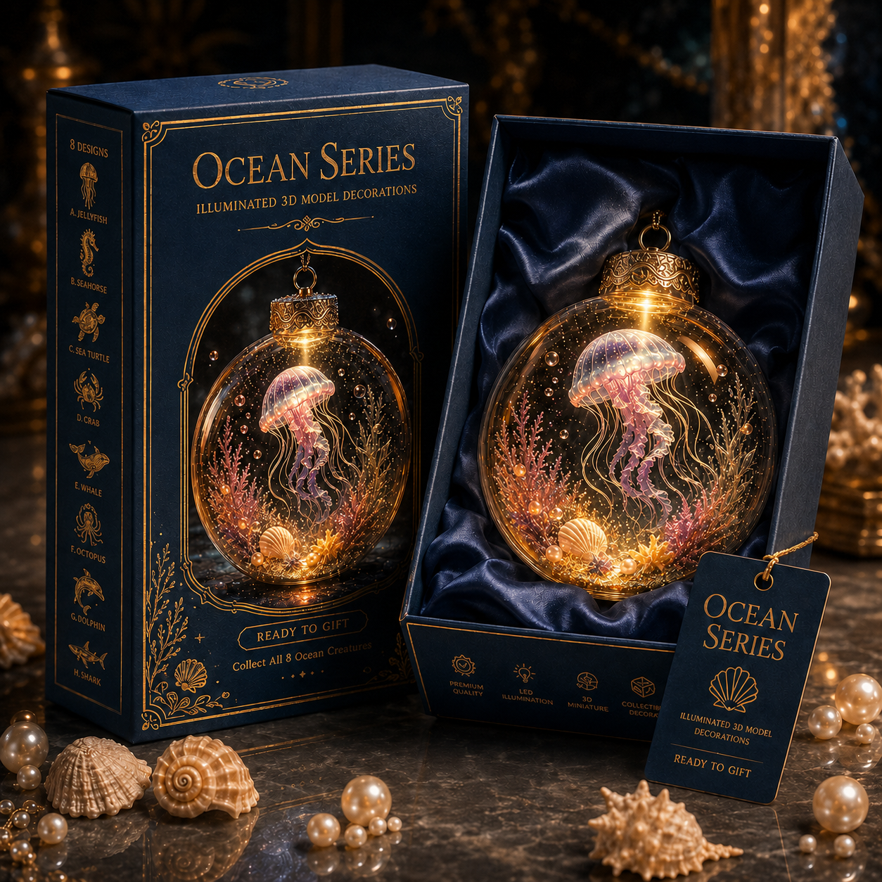 💙✨Ocean Series Illuminated 3D Model Decorations