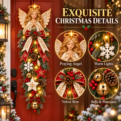 🔥Last Day 49% OFF✨👼 Lighted Angel Christmas Door Swag – A Heavenly Holiday Welcome