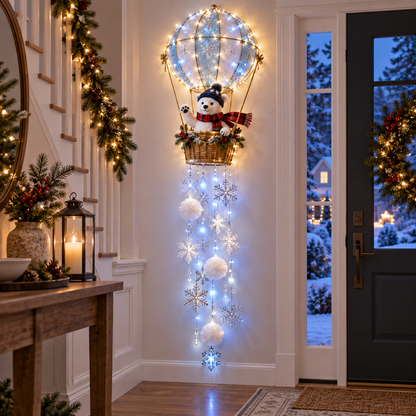 Polar Bear Hot Air Balloon Snowflake Light