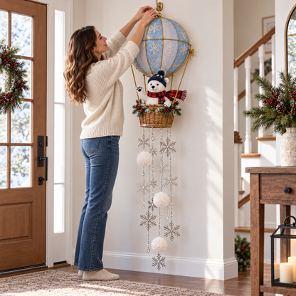 Polar Bear Hot Air Balloon Snowflake Light