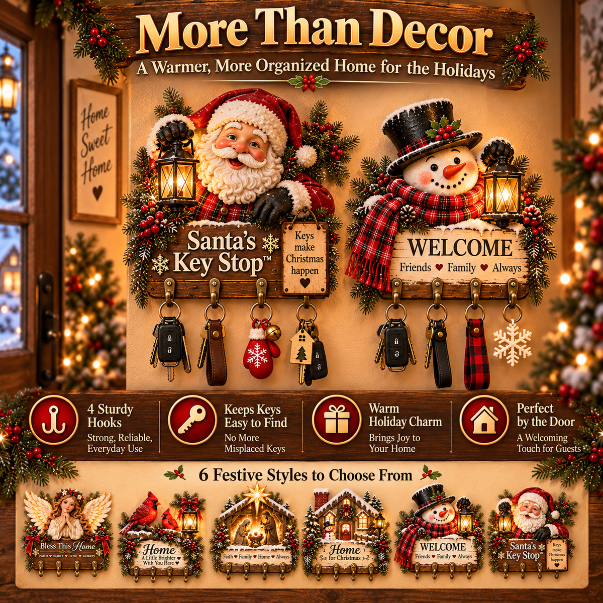 ✨Last Day 49% OFF✨Welcome Key Holder™– Lighted Christmas Entryway Wall Decor