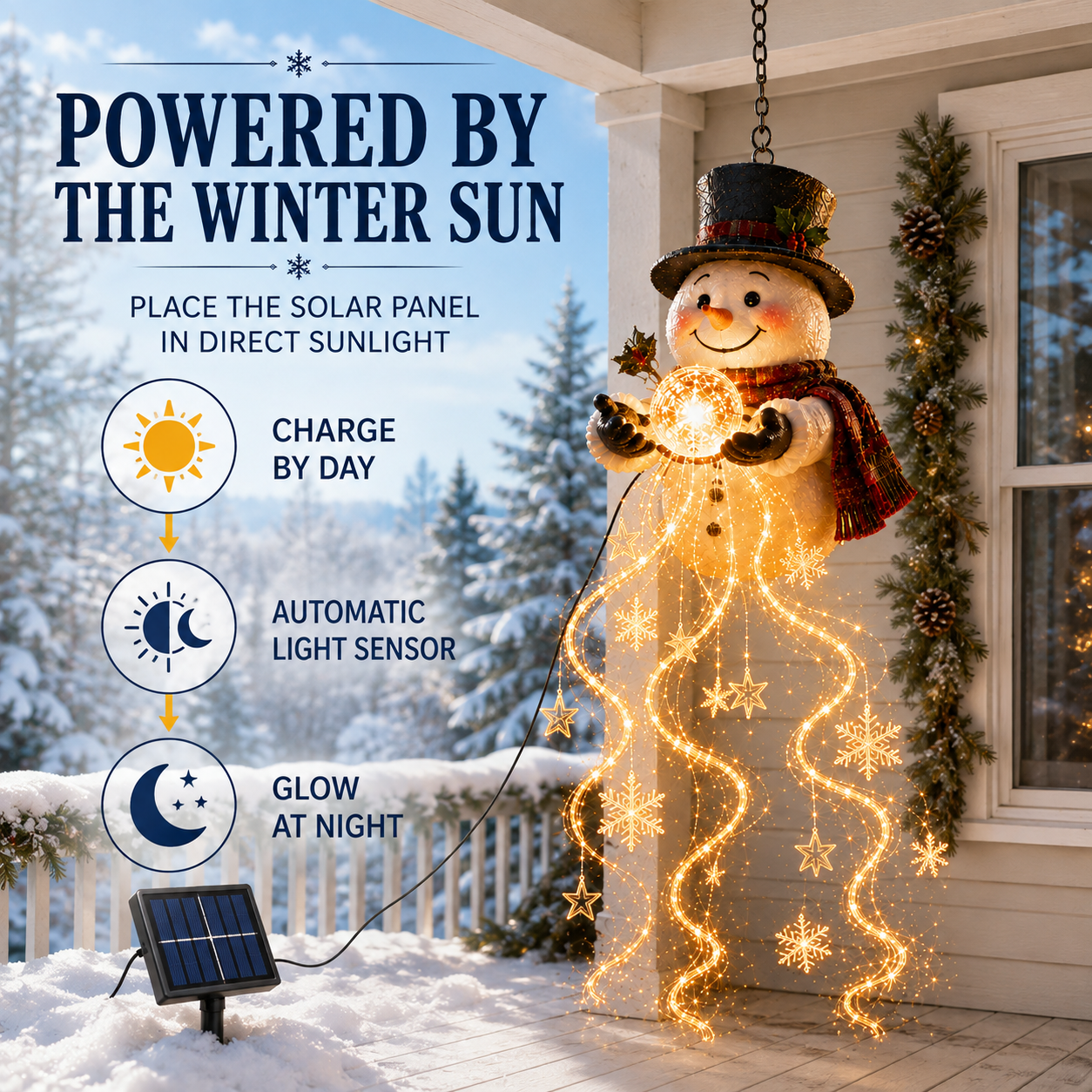 🎄Last day for 50% off🎄Snowman Magic Fountain™ – Hanging Solar Snowflake Cascade Christmas Light