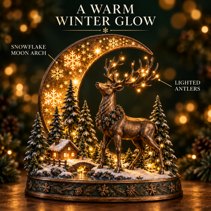🎄🦌 Woodland Reindeer Moonlight Village – Lighted Christmas Tabletop Décor ✨