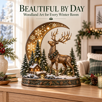🎄🦌 Woodland Reindeer Moonlight Village – Lighted Christmas Tabletop Décor ✨