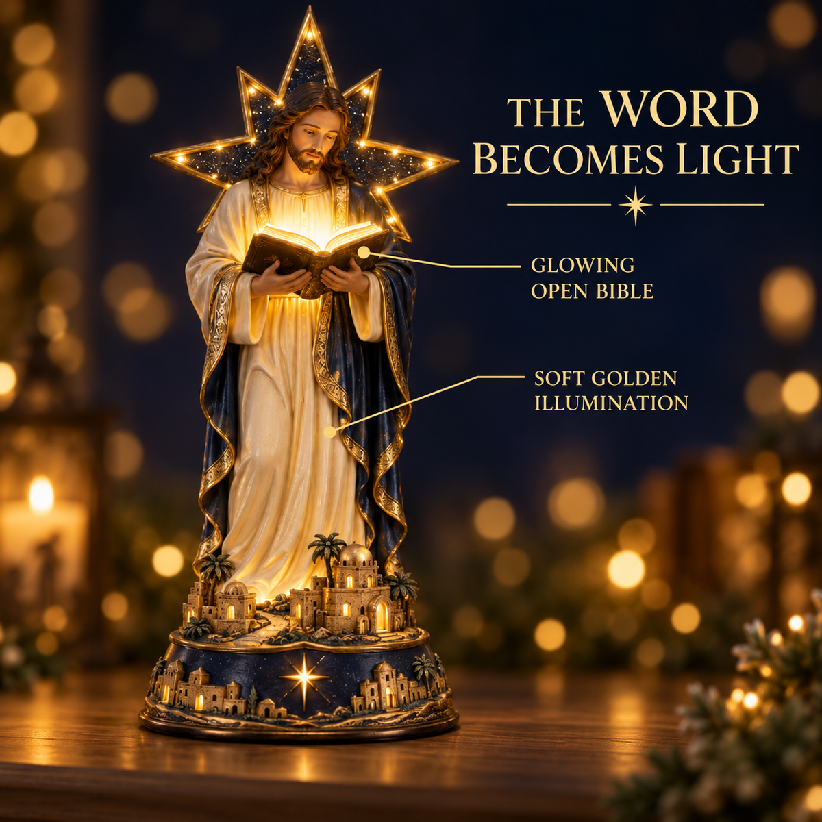 ✝️Bethlehem Star Jesus Lighted Figurine – Illuminated Bible Christian Tabletop Décor