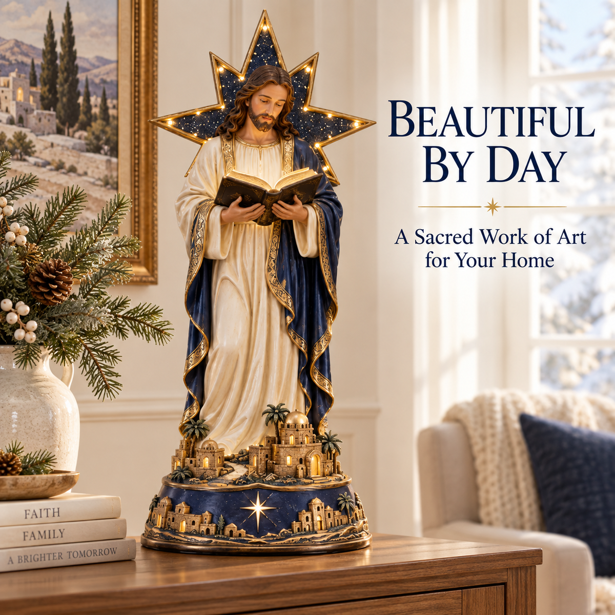 ✝️Bethlehem Star Jesus Lighted Figurine – Illuminated Bible Christian Tabletop Décor