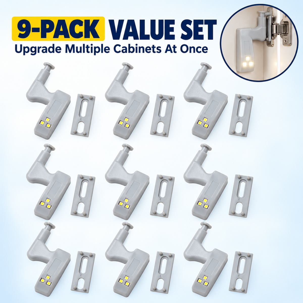 💡 Automatic Cabinet Hinge LED Lights – 9-Pack Door-Activated Cupboard Lights