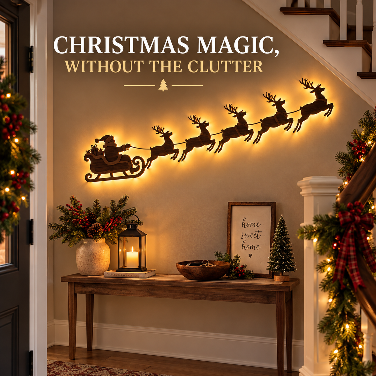 Santa’s Glowing Reindeer Flight Wall Decor