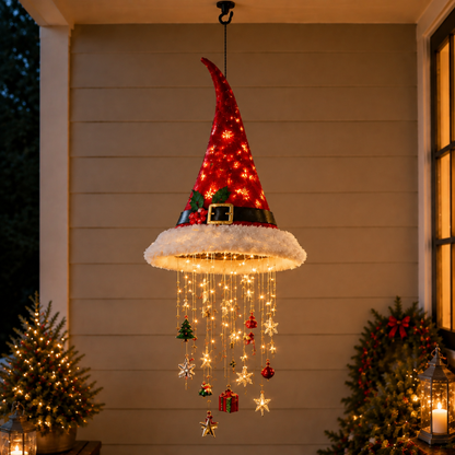 🎅 Lighted Santa Hat Hanging Chandelier 🎄 | 5 Styles Warm LED Christmas String Light | Indoor Outdoor Porch Holiday Decor Gift